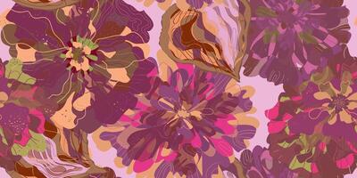 a purple and pink floral pattern with brown and green leaves vector