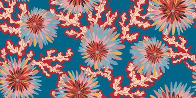 a blue and red floral pattern on a blue background vector