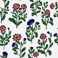 a pattern of purple and yellow flowers on a white background vector