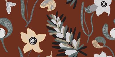 a brown and white floral pattern vector