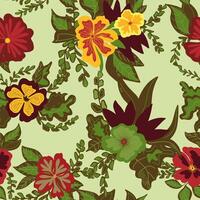 floral seamless pattern with green leaves and flowers vector