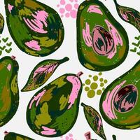 avocado seamless pattern with green and pink leaves vector