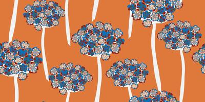a pattern with blue and orange flowers on it vector