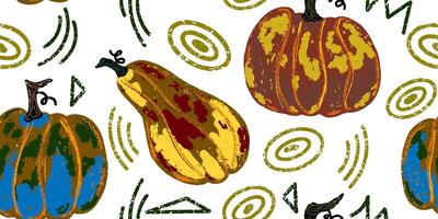a pattern with pumpkins and other shapes vector