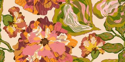 a floral pattern with pink and orange flowers vector