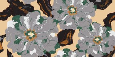 a floral pattern with green and brown flowers vector