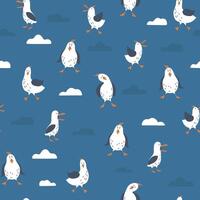 Funny birds and clouds. Seamless print vector