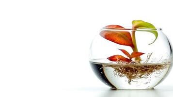 Transparent Bowl with Ornamental Plant and Visible Roots on a White Background photo