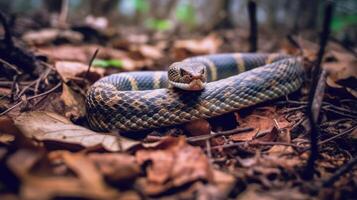 Close up dangerous deadly poisonous cobra snake in the wild photo