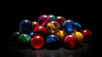 Assorted Colorful Marbles Gleaming on Dark Elegance photo