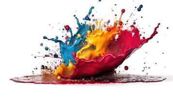 Vivid Color blue yellow and red Splash Dynamic Motion on White Background photo