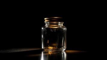 Capped empty Glass Jar in Shadowy Studio Ambiance photo