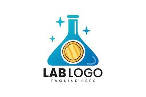 plano moderno sencillo oro moneda laboratorio logo modelo icono símbolo diseño ilustración vector