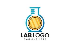 Flat modern simple gold coin laboratory logo template icon symbol design illustration vector