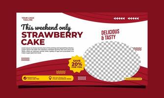 Strawberry cake social media cover banner template design vector