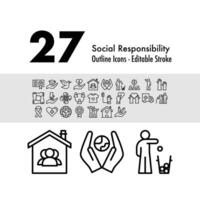 27 social responsabilidad línea icono vector