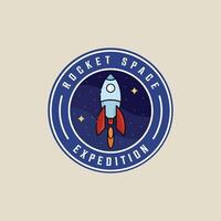 rocket space ship emblem logo illustration template graphic design. aerospace sign and symbol for astronomy concept with circle badge typography style vector