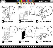 educational alphabet letters cartoon set from M to R coloring page vector