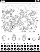 counting and adding activity with farm animals coloring page vector