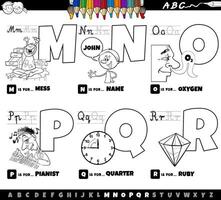 Juego de dibujos animados de letras del alfabeto educativo de m a r página para colorear vector