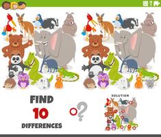 differences activity with cartoon wild animals group vector