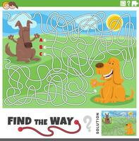 maze game with cartoon dogs animal characters vector