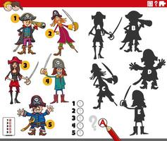 finding shadows activity with cartoon pirates characters vector