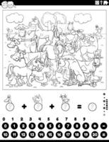 counting and adding activity with farm animals coloring page vector