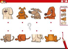 match halves activity with cartoon dogs characters pictures vector