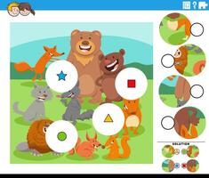 match the pieces activity with cartoon wild animals vector