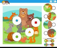 partido el piezas actividad con dibujos animados salvaje animales vector
