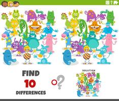 differences game with cartoon monsters characters group vector
