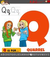 letter Q from alphabet with quarrel word cartoon illustration vector