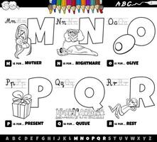 educational alphabet letters cartoon set from M to R coloring page vector