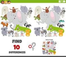 diferencias juego con dibujos animados salvaje animales grupo vector