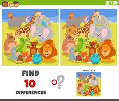 differences game with cartoon wild animals group vector