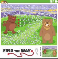 maze game with cartoon brown bears animals vector