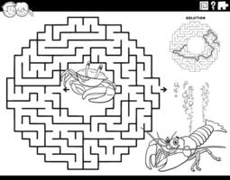 laberinto juego con dibujos animados cangrejo y cangrejo de río colorante página vector