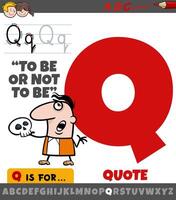 letter Q from alphabet with quote phrase cartoon vector