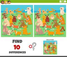 differences game with cartoon dogs animals group vector