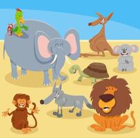dibujos animados feliz grupo de personajes de animales salvajes vector