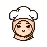Cute Hijab Chef Girl Simple And Bold Cartoon Avatar Icon Mascot Logo Illustration vector