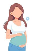Mother to Be Simple Flat Faceless Illustration With Young Pregnant Woman Hugging Her Belly Illustration vector