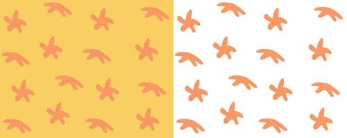 Seamless pattern with starfish on an orange background, hand drawn. Wild inhabitants of the sea. For design and printing. Illustration isolated on white background in flat style. vector