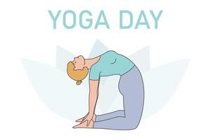 internacional yoga día. yoga cuerpo postura. grupo de mujer practicando yoga. ilustración diseño vector