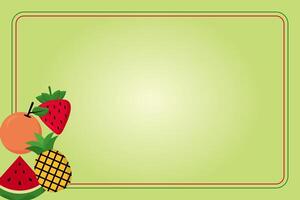 summer poster frame decoration with fruit icons pineapple, strawberry, orange, watermelon. border template design for greeting card, invitation, banner, social media, web. design free space area vector