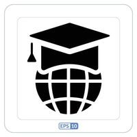 E-Learning icon. Online education symbol. Globe with a graduation cap on it vector