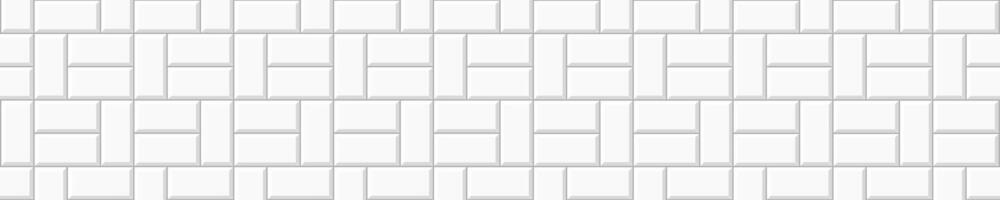White basketweave tile layout. Stone or ceramic brick wall background. Kitchen backsplash mosaic texture. Bathroom, shower or toilet floor decoration. Sidewalk texture vector