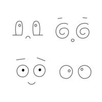 Cute faces set eyes, nose, brows expression simple doodle hand drawn line illustration, anime manga symbol, simple linear icon, kawaii animal muzzle vector