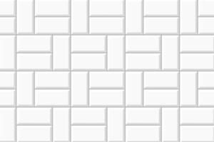 White basket weave tile mosaic layout. Stone or ceramic brick wall background. Kitchen backsplash texture. Bathroom or toilet floor decoration. Sidewalk texture vector